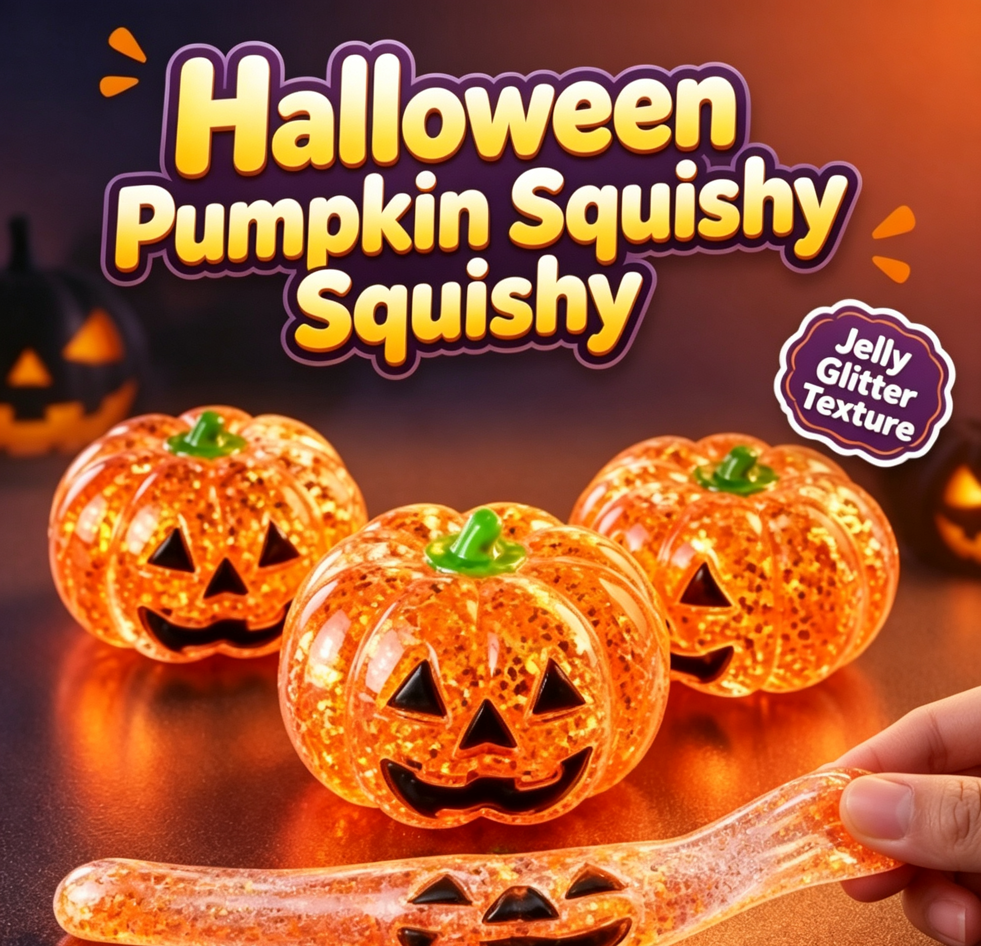 Halloween Pumpkin Head New Style Squishy Malt Syrup Stress Relief Toy with Glitter Creative Fidget Toy
