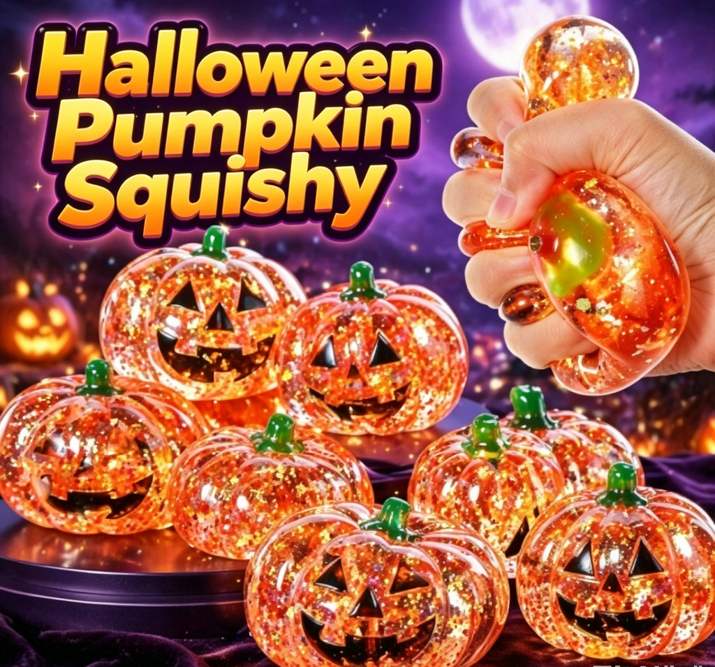 Halloween Pumpkin Head New Style Squishy Malt Syrup Stress Relief Toy with Glitter Creative Fidget Toy