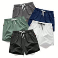5-Pack Men's Summer Lightweight Breathable Quick-Dry Beach Shorts with Drawstring & Zipper Pockets, Casual Daily Wear, Ideal Gift for Him, Quick-Dry Tropical Style Swim Trunks