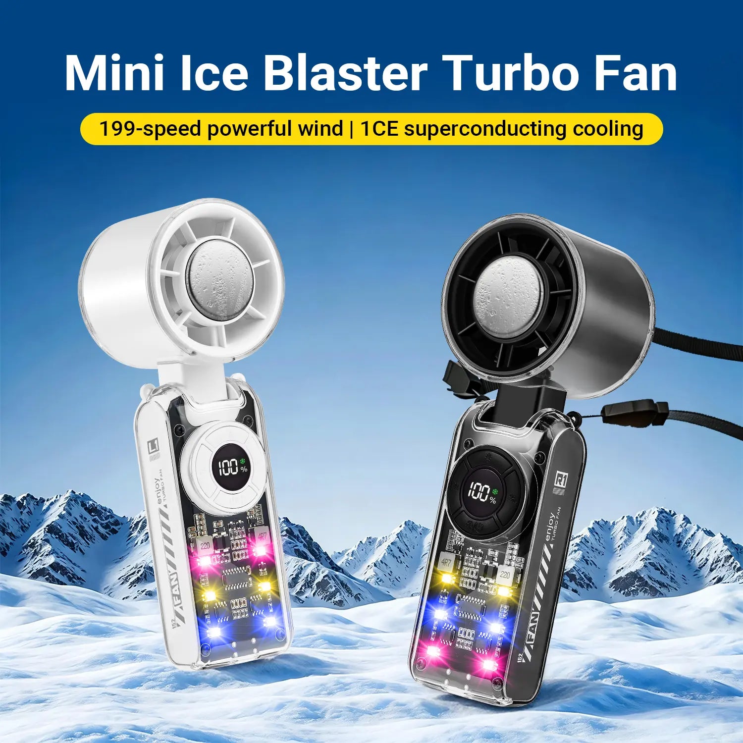 2026 Rechargeable Portable Handheld Fan with Cooling Plate, 199-Speed Adjustable Turbo Fan, Digital Display, 3600mAh Long Battery Life, 5-in-1 Neck & Desk Fan for Travel, Commute, Dorm and Office