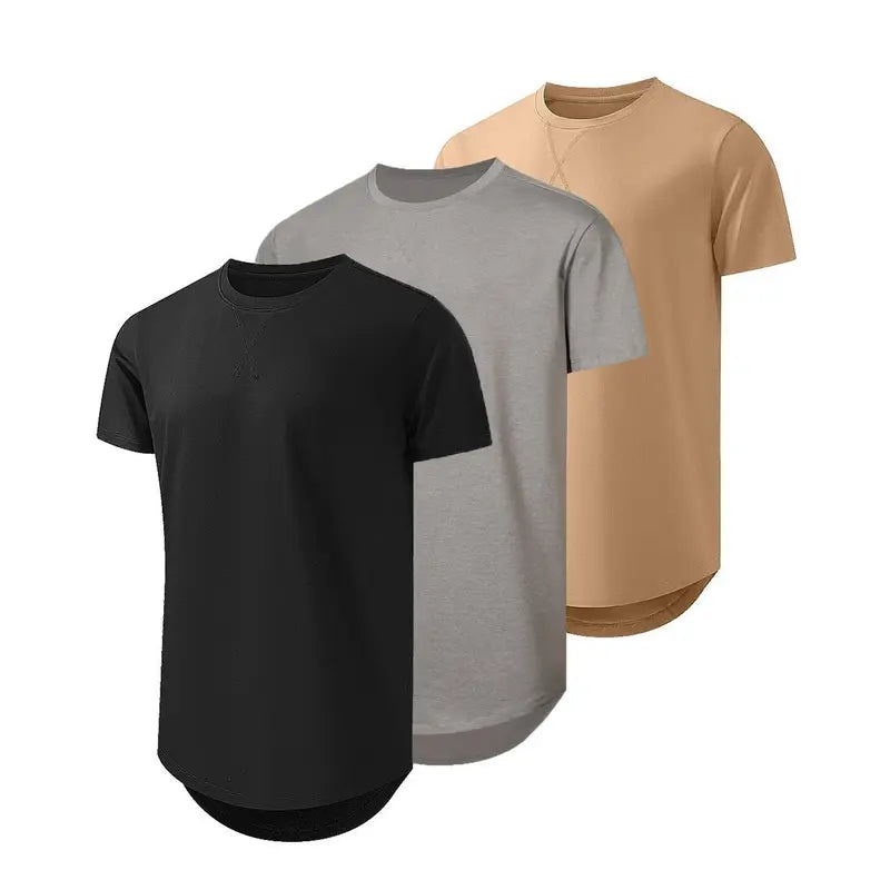 3-Pack Cotton Hip Hop Longline Crewneck Tees – Men's Casual Tops (Special Offer)