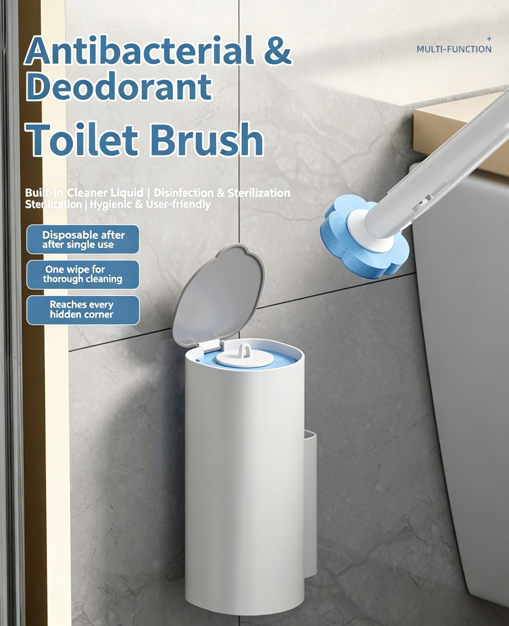 Wall-Mounted Disposable Toilet Brush Set, Antibacterial & Deodorizing, Deep Cleaning No Dead Angles