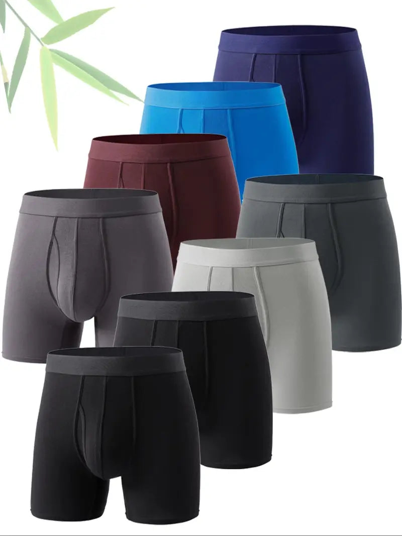 Bamboo Fiber Long Leg Men Boxer Briefs, 8 Pack Breathable Anti-Bacterial Anti-Chafing Sport Underwear For Men