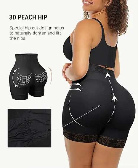 Women's High-Waist Shapewear Shorts with Tummy Control, Butt Lift & Adjustable Zipper, Solid Body Shaper with Lace Trim for Wedding, Activewear, Lightweight