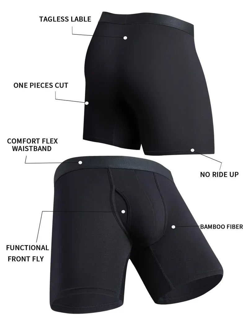 Bamboo Fiber Long Leg Men Boxer Briefs, 8 Pack Breathable Anti-Bacterial Anti-Chafing Sport Underwear For Men