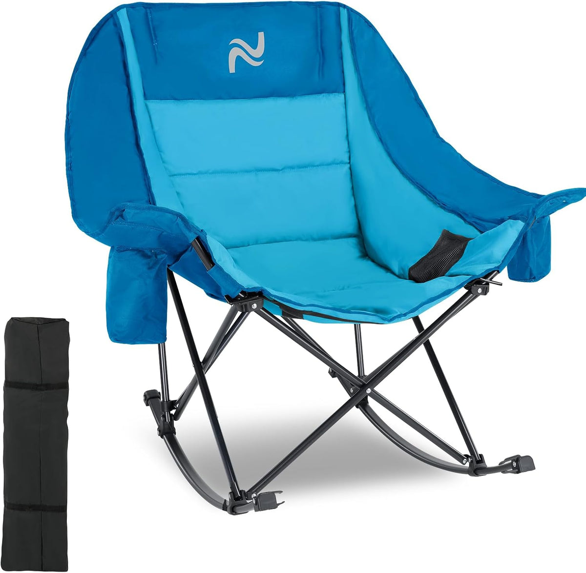 🎉 XUELEXORIN@ Foldable Rocking Moon Camping Chair, Padded Portable Rocker with Cup Pockets 🏕