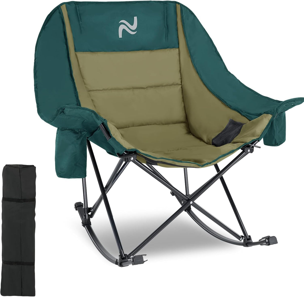 🎉 XUELEXORIN@ Foldable Rocking Moon Camping Chair, Padded Portable Rocker with Cup Pockets 🏕