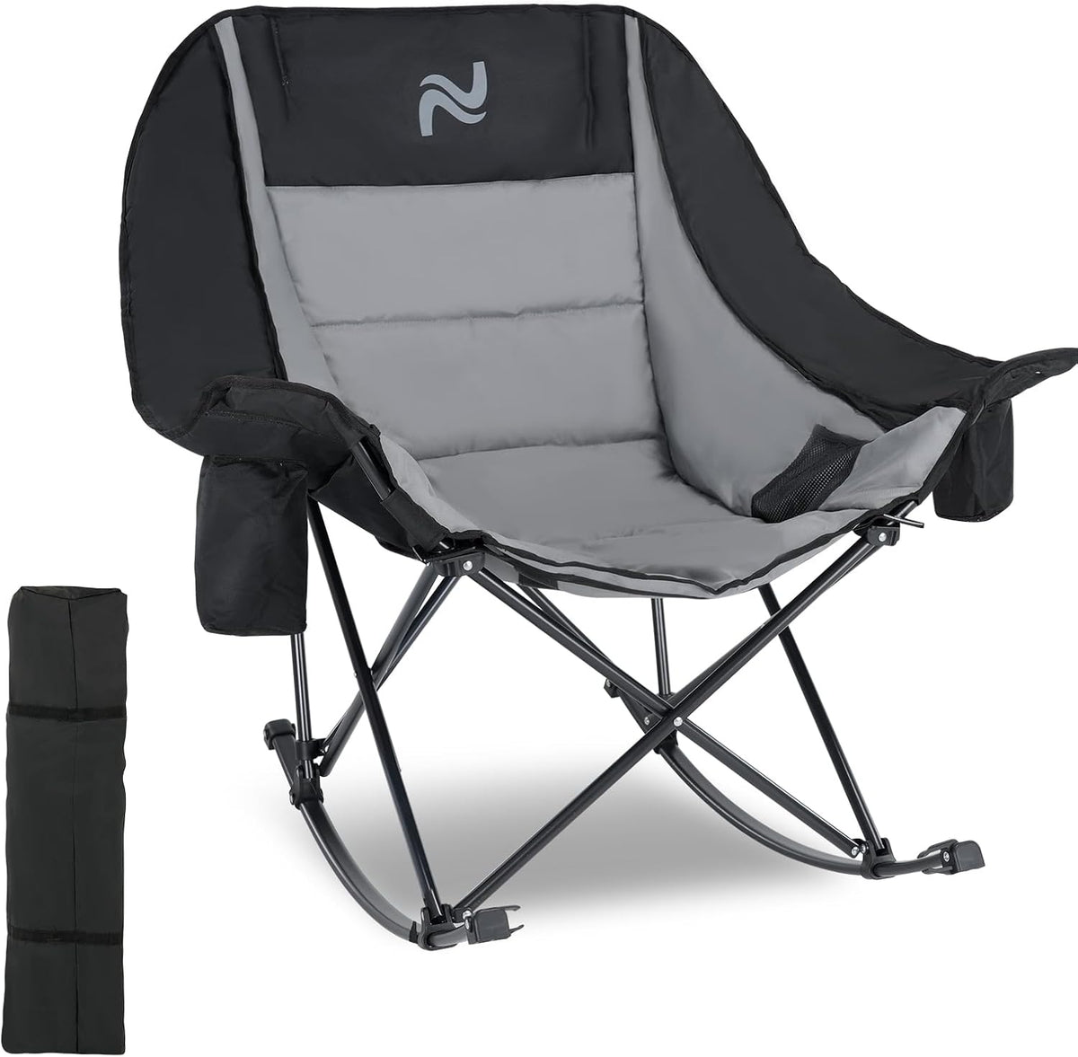 🎉 XUELEXORIN@ Foldable Rocking Moon Camping Chair, Padded Portable Rocker with Cup Pockets 🏕