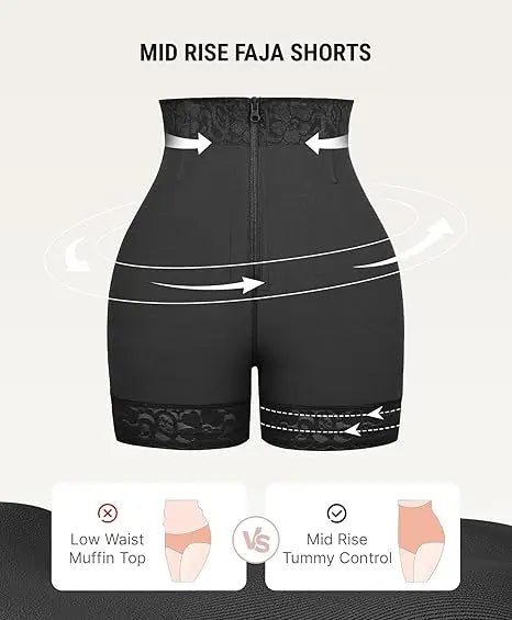 Women's High-Waist Shapewear Shorts with Tummy Control, Butt Lift & Adjustable Zipper, Solid Body Shaper with Lace Trim for Wedding, Activewear, Lightweight