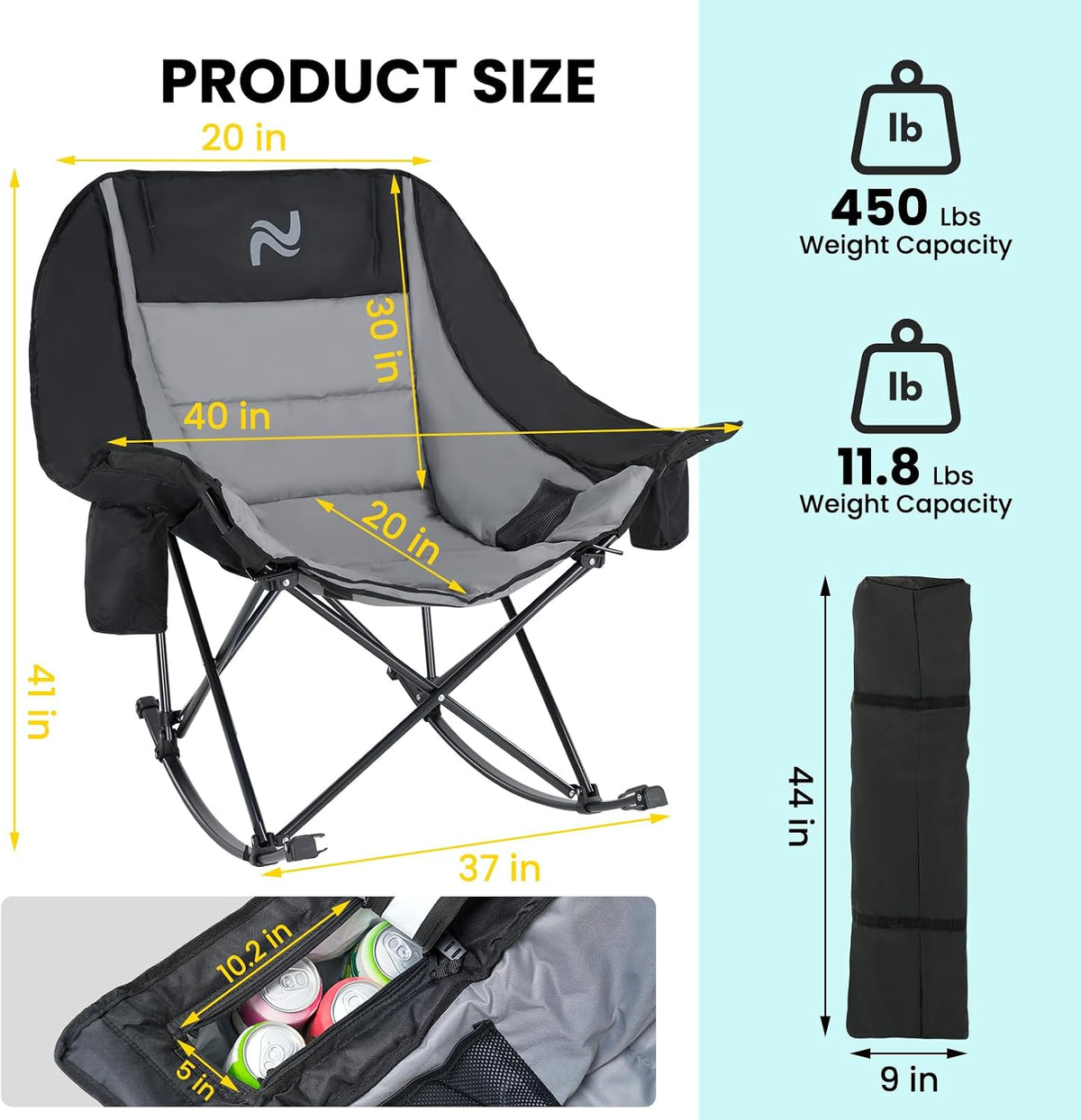 🎉 XUELEXORIN@ Foldable Rocking Moon Camping Chair, Padded Portable Rocker with Cup Pockets 🏕