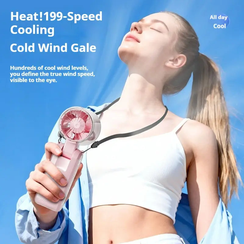 2026 Rechargeable Portable Handheld Fan with Cooling Plate, 199-Speed Adjustable Turbo Fan, Digital Display, 3600mAh Long Battery Life, 5-in-1 Neck & Desk Fan for Travel, Commute, Dorm and Office