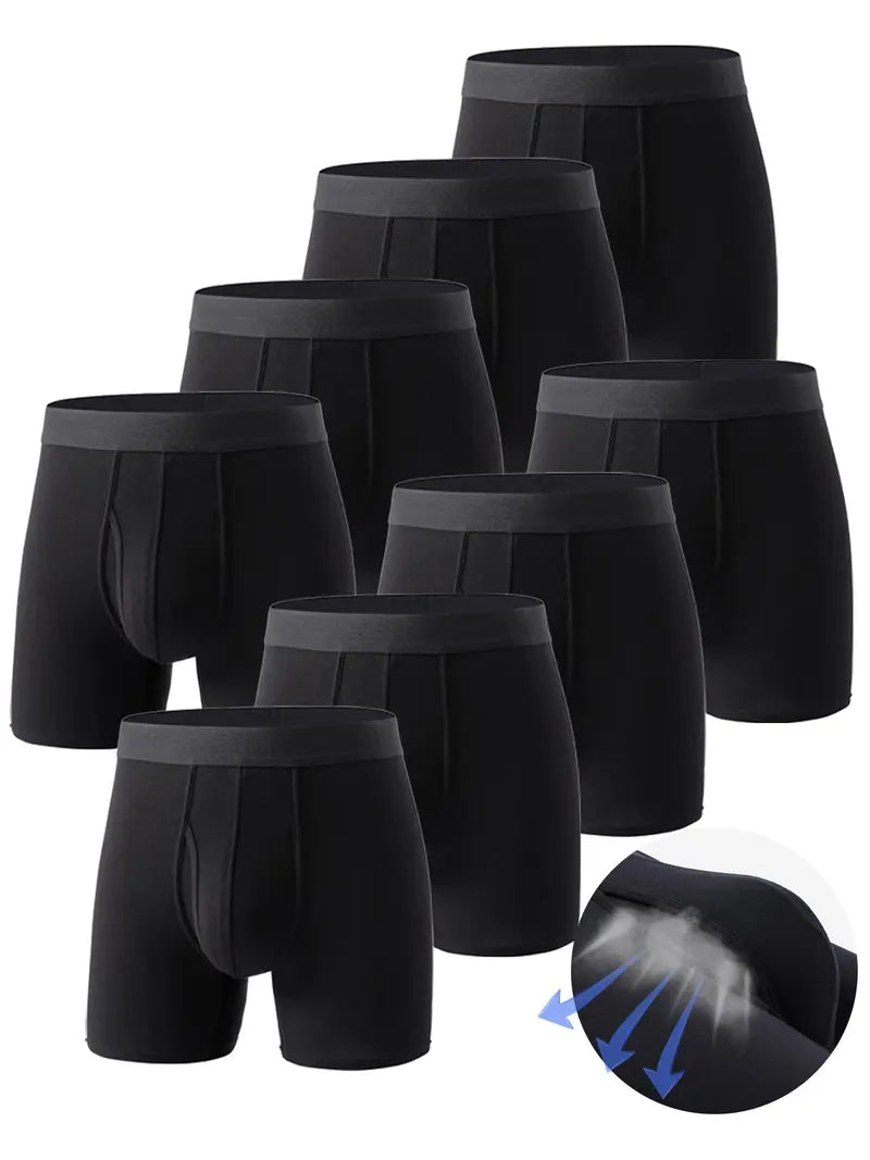 Bamboo Fiber Long Leg Men Boxer Briefs, 8 Pack Breathable Anti-Bacterial Anti-Chafing Sport Underwear For Men