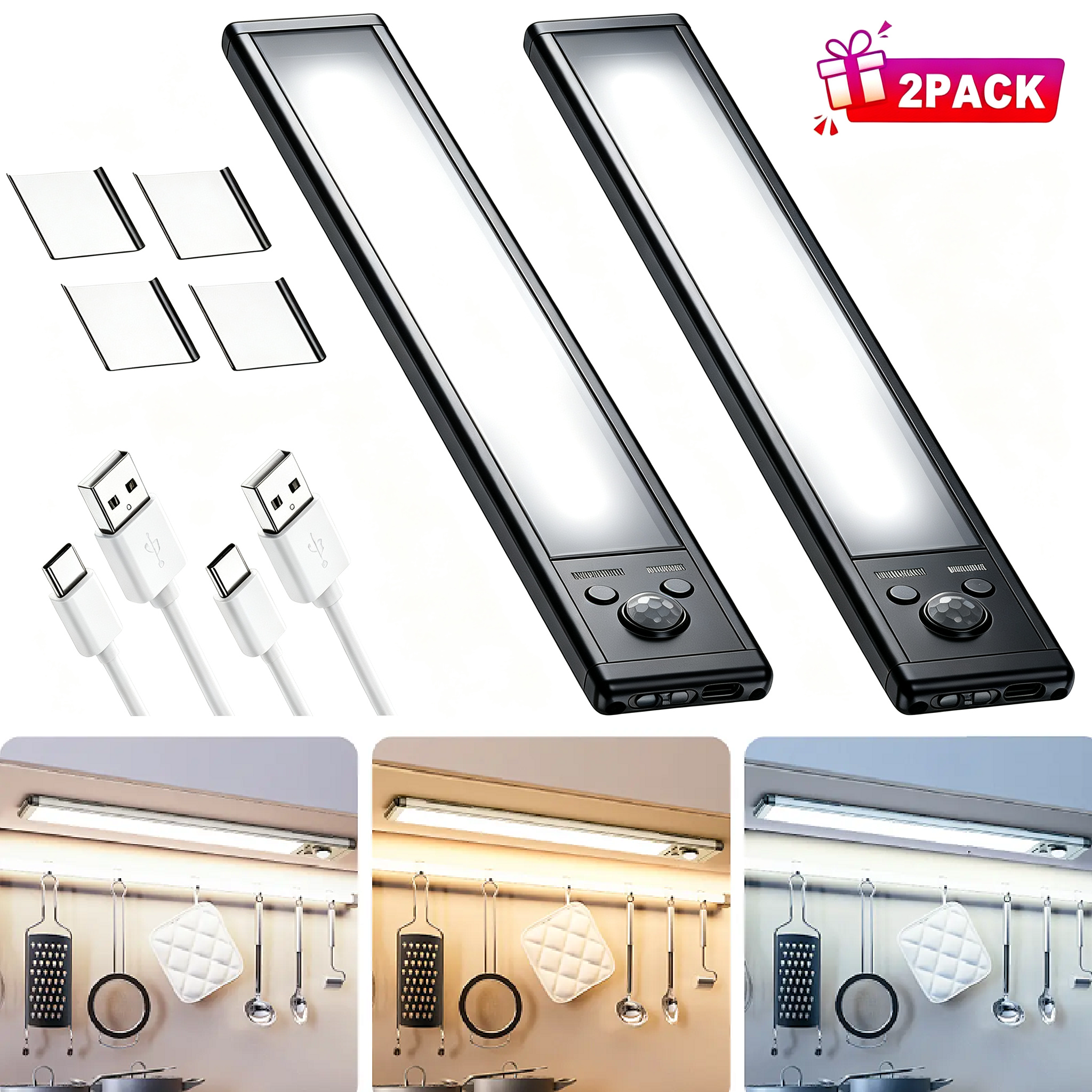 Tuffenough Under Cabinet Lights,Motion Sensor NightLight Indoor,1500mAh USB Rechargeable Light,MagneticInstallation Dimmable Lights forKitchen,Wardrobe,Pantry, Closet,Bathroom,Stairs,SinkCabinet,Garage