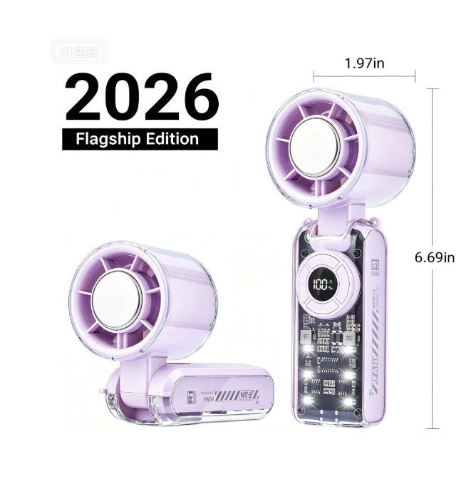 2026 Rechargeable Portable Handheld Fan with Cooling Plate, 199-Speed Adjustable Turbo Fan, Digital Display, 3600mAh Long Battery Life, 5-in-1 Neck & Desk Fan for Travel, Commute, Dorm and Office